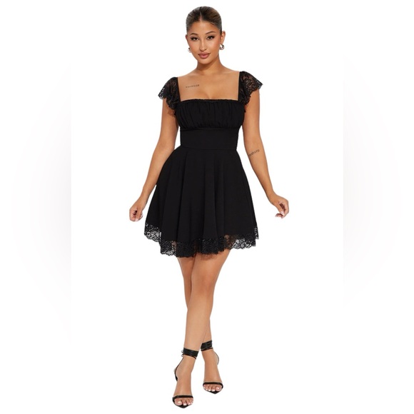 Fashion Nova Alexandria Lace Trim Mini Dress-Black - Picture 1 of 10